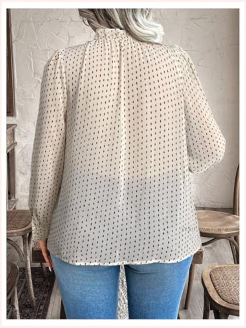 Plus Size Mock Neck Ruffle Blouse Long Sleeve Work Top - Picture 2 of 5